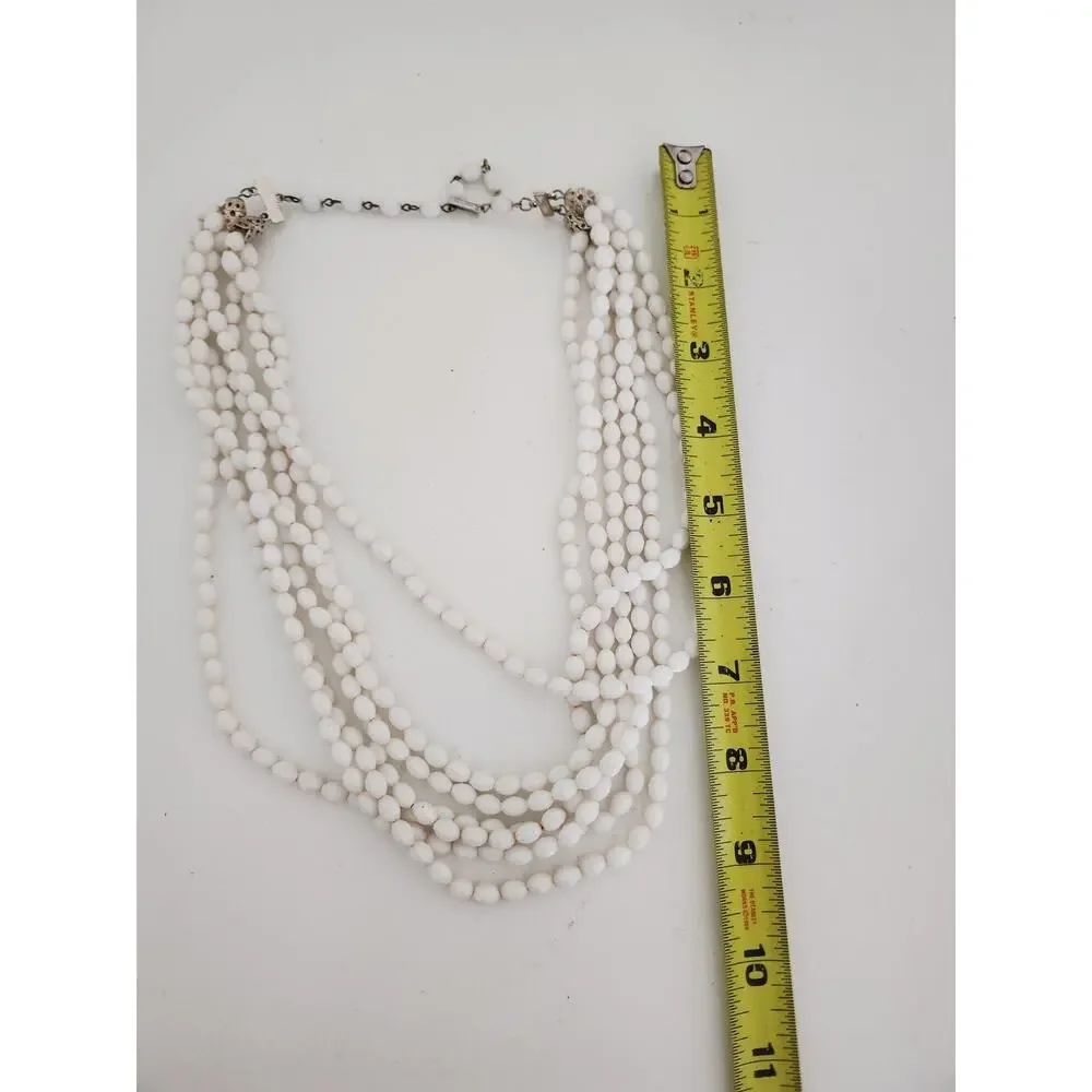 White beaded layered necklace